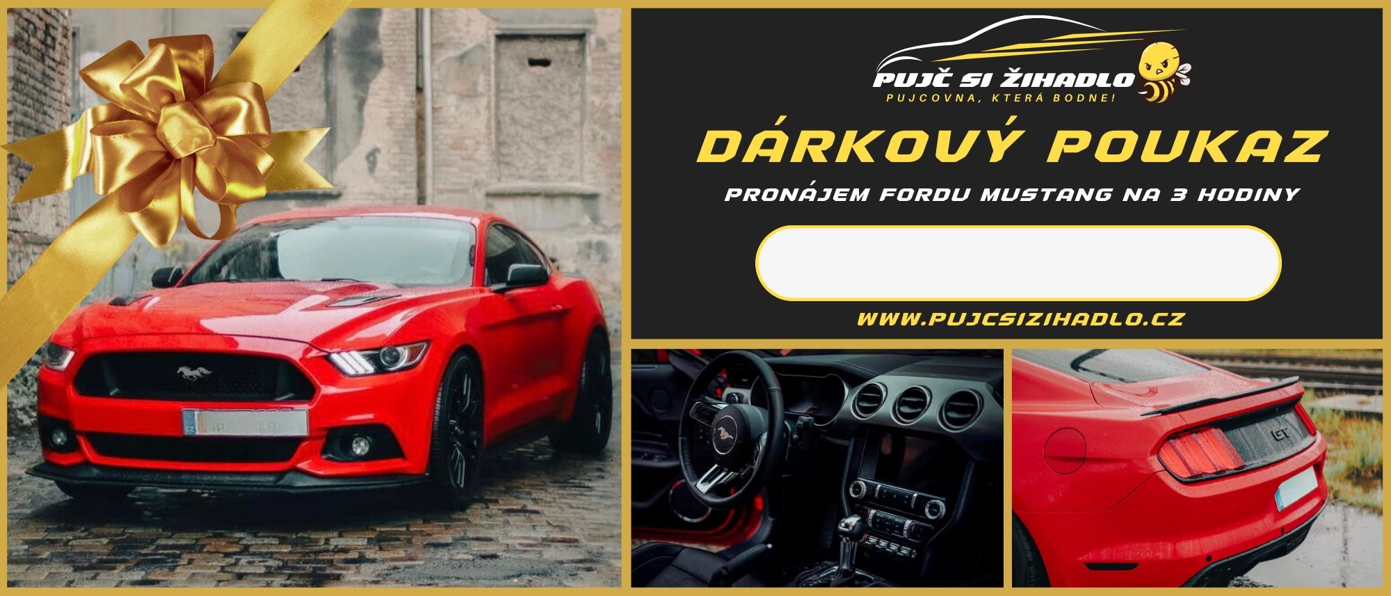 DÁRKOVÝ VOUCHER NA PRONÁJEM FORDU MUSTANG NA 3 HODINY